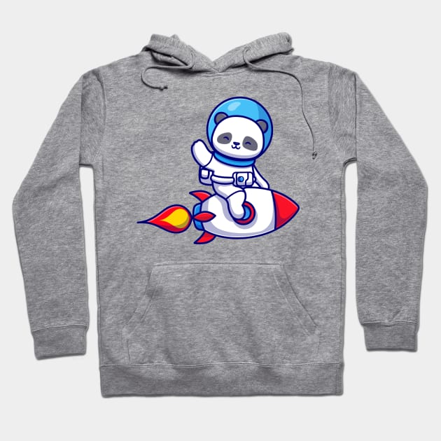 Cute Panda Astronaut Riding Rocket And Waving Hand Cartoon Hoodie by Catalyst Labs